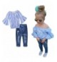 Girls Striped Off shoulder Denim Outfits