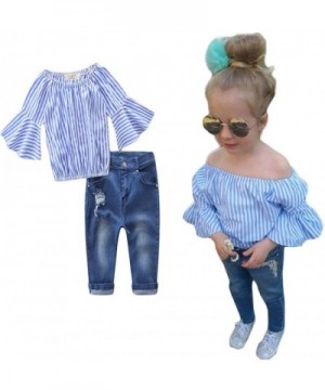 Girls Striped Off shoulder Denim Outfits