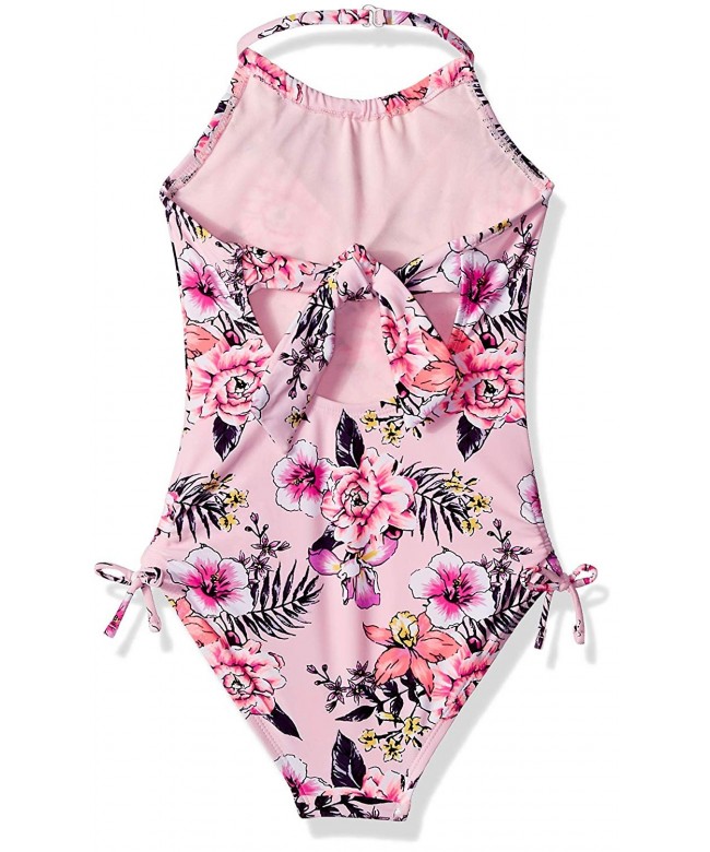 Big Girls' One Piece Swimsuit with Ruffles - Pink Floral Print ...