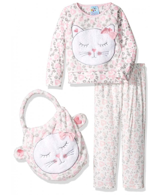 Girls' Kitten 2pc Pajama Set with Plush Bag - White - C912KU3J1HV
