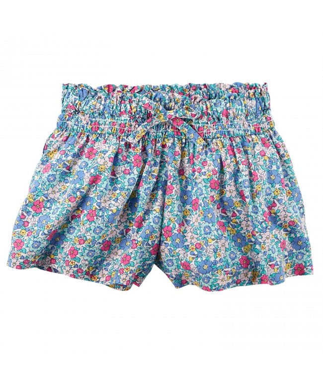 Girl Floral Printed Silky Dress Shorts Blue (6 Youth) - CQ12B5MGEG7