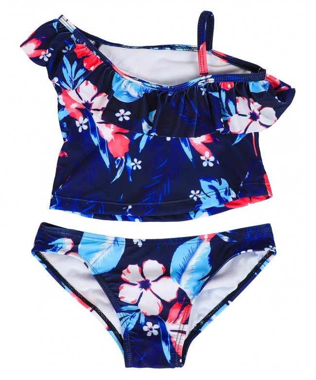 Girls Ruffle Two Piece Bikini Bathing Suit One Shoulder Swimsuit - Blue ...
