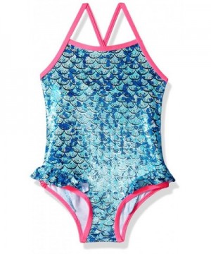 Girls' Mermaid Foil 1-Piece Swimsuit - Blue - CQ18GLY042K