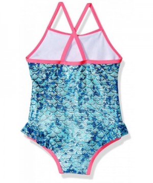 Girls' Mermaid Foil 1-Piece Swimsuit - Blue - CQ18GLY042K