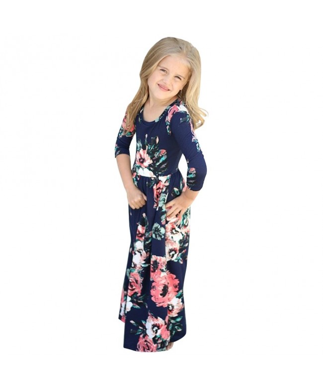 Long Floral Maxi Dresses for Girls Round Collar Little Girls Long ...