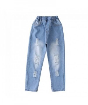 Girls Kids Ripped Distressed Denim Pants Blue Jeans Holes Stretchy ...