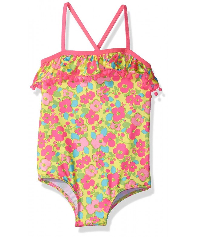 Girls' Floral pom One Piece Swimsuit - Yellow - CK18GNNNG7H