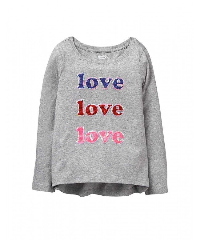 Girls' Little Long Sleeve Scoop Neck Graphic Tee - Grey Love - CQ187Z3NRCW