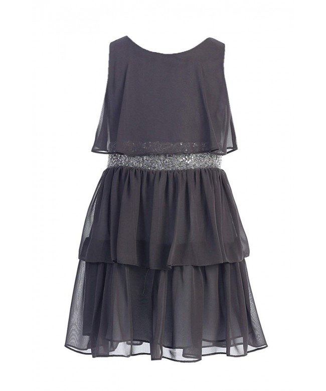 Sweet Kids Sequin Belted Chiffon