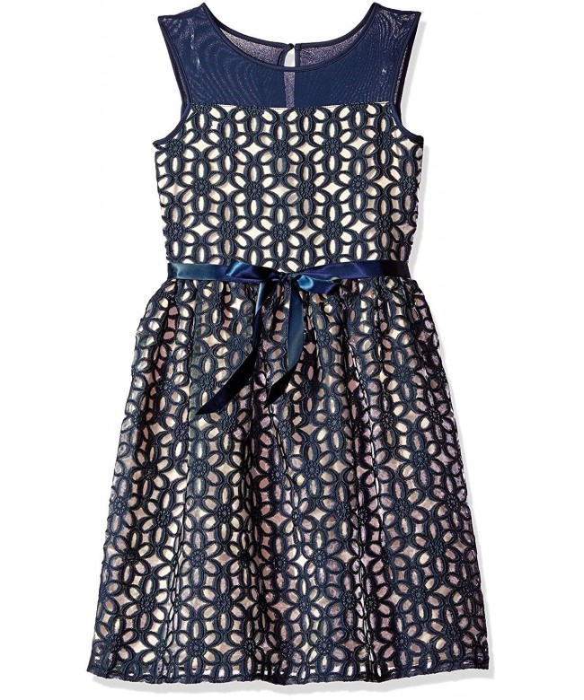 Girls' Big Embroidered Organza Dress - Navy - CX12LC7KHVD