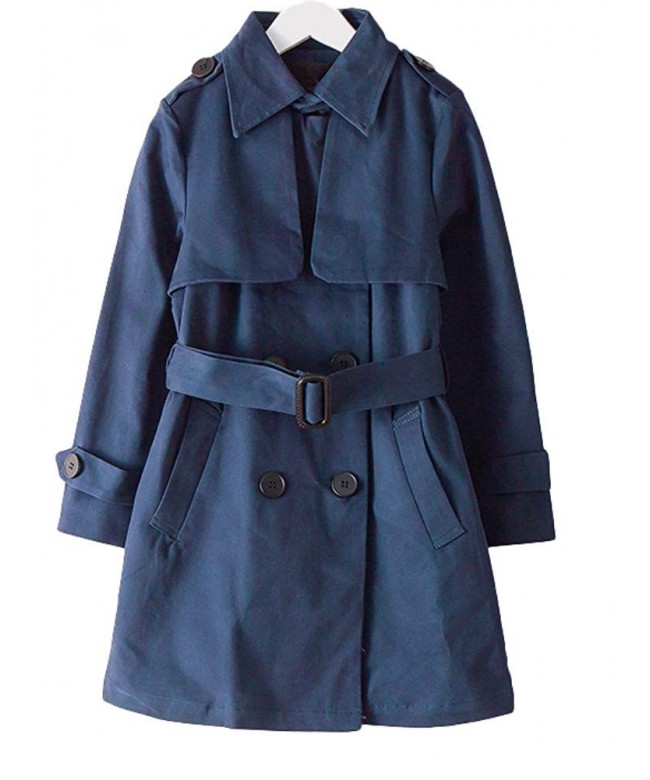 Girl's Basic Double Breasted Long Sleeve Trench Jacket Coat with Belt ...