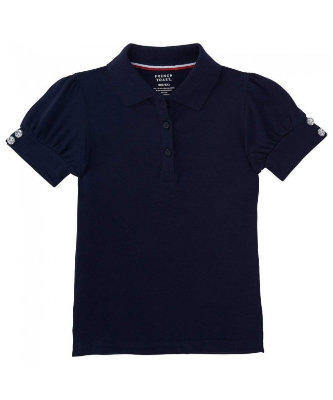 Girls Cotton Picot Edge Stretch Knit Polo Top (Sizes 4-16) in Navy Size ...