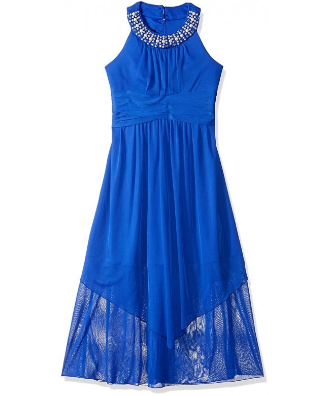 Girls' Big Maxi Dress with Embellished U-Neck - Neon Cobalt - CB18EGET7YH