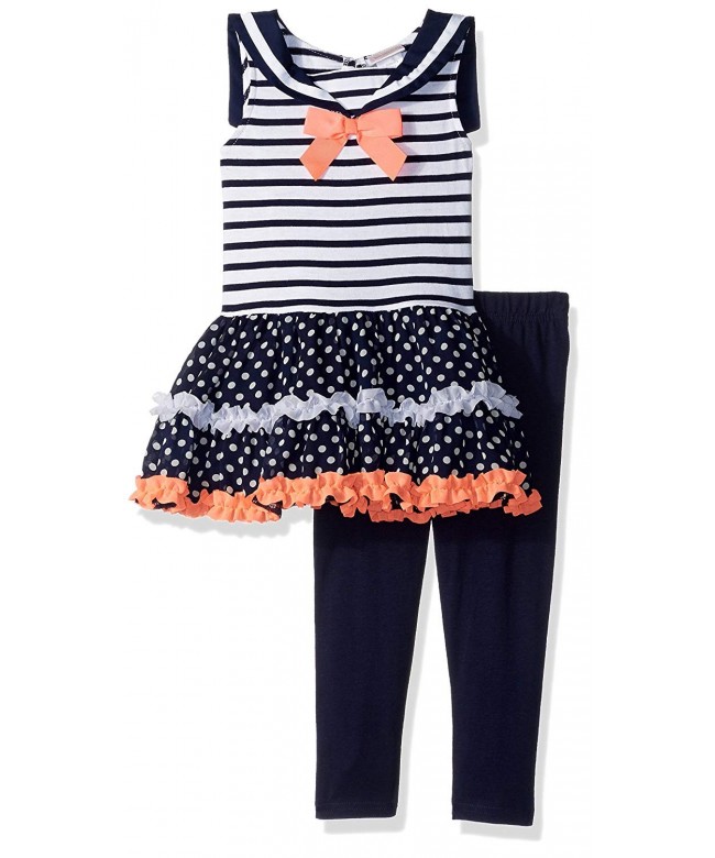 Girls' Sailor Tunic & Knit Legging - Navy/White - C612NV7M9JW