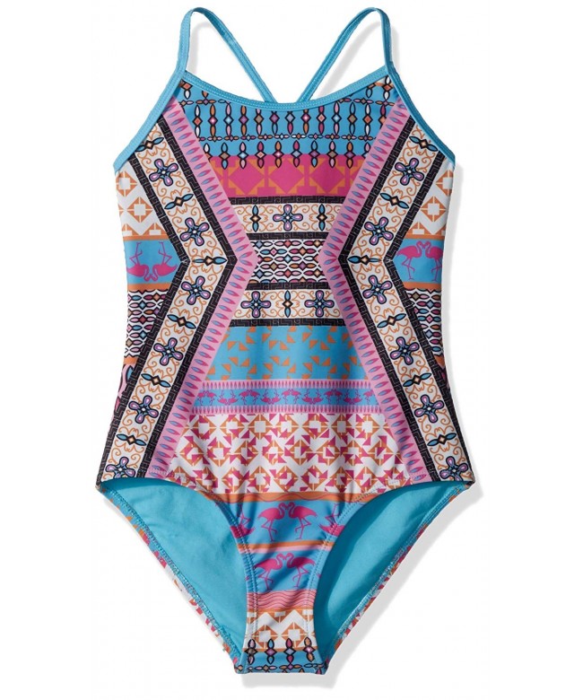 Big Girls' Flamingo Tribe One Piece - Turquoise - C11862K7TSR