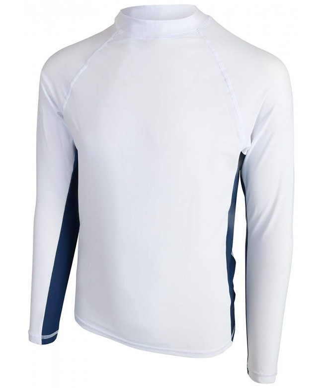 Boy's Long Sleeve Color Block Rash Guard UPF 50+ Shirt - White/Navy ...