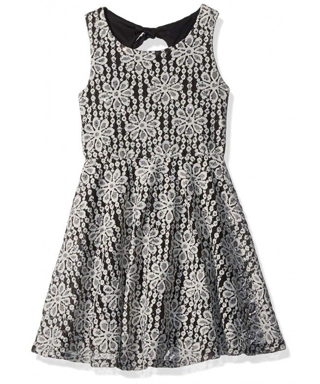 Girls' Big Sequin Lace Skater Dress - Black/Ivory - CN12O095N4F