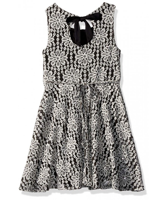 Girls' Big Sequin Lace Skater Dress - Black/Ivory - CN12O095N4F