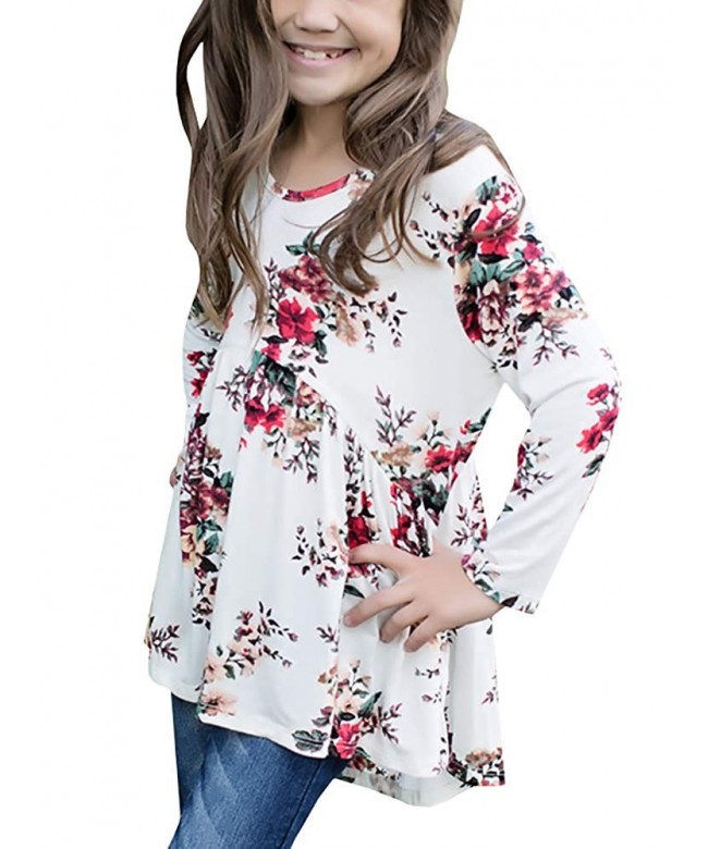 Girls T Shirts Casual Cute Floral Tops Long Sleeve Swing Blouses Fall ...