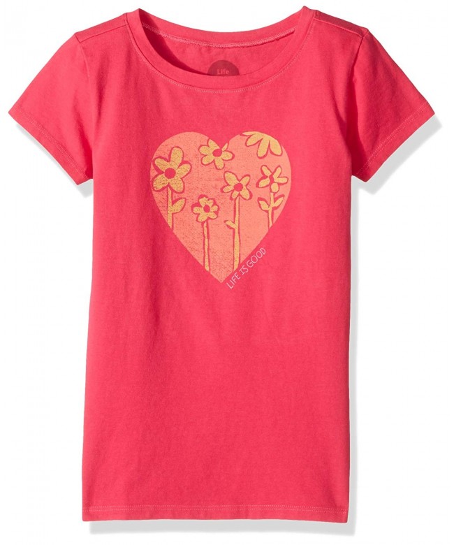 G Ss Girls Tee Heart Flowers Poppnk T-Shirt- - Pop Pink - CB12ODZR3NS