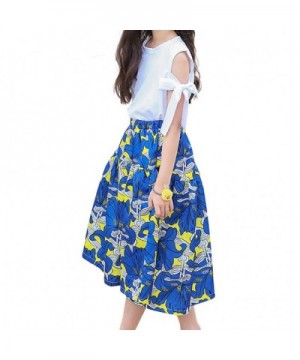 Multifit Girls Vintage Pleated Floral Printed Midi Skirt A Line Flower Print Skirt 