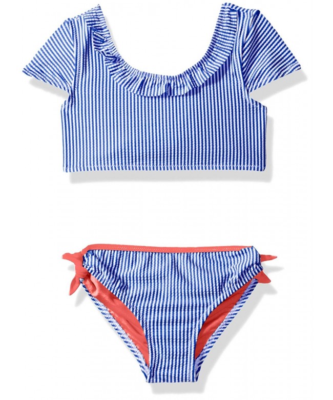 Girls' Striped Tie Two Piece Bikini - Navy - C812NRZ29D5