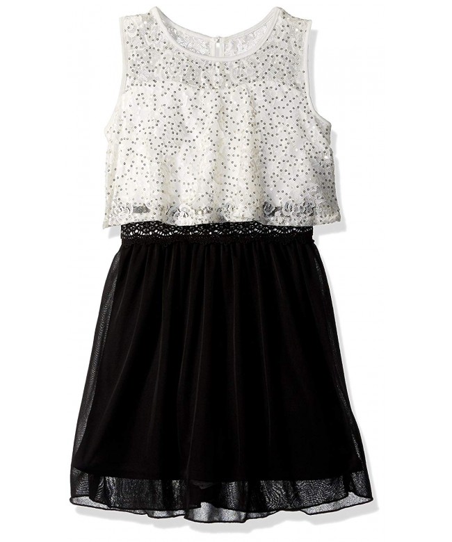 Girls' Big Fit and Flare Popover Dress with Sequins - Color Ivory/Black ...