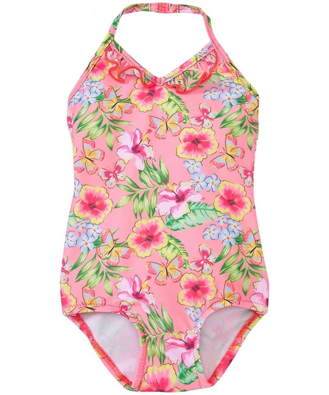 Girls' Tropical Swimsuit - Bright Pink - CQ120EKLYLB