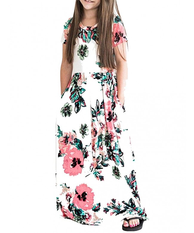 Girl's Casual Short Sleeve Floral Printed Long Maxi Dress with Pockets ...