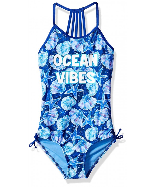 Big Girls One Piece Swimsuit With Strappy Back Blue Shellsocean