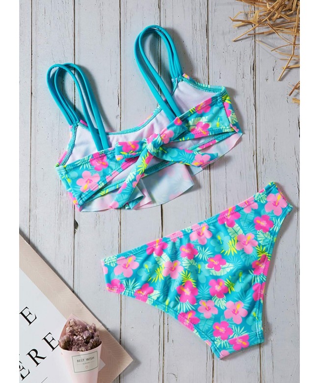 Summer Pink Hollow-Out Ruffles Overlay Girls Bikini Set Swimwear ...