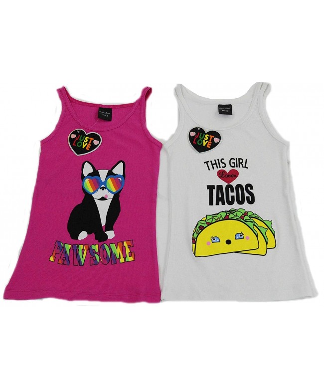 Tank Tops for Girls (Pack of 2) - White / Fuchsia - CO17YZ5N4LK