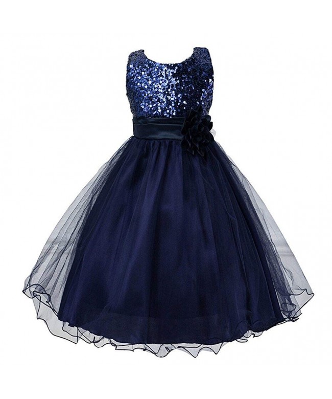 Girls Flower Sequin Princess Dress Bridesmaid Tutu Tulle Birthday Party ...