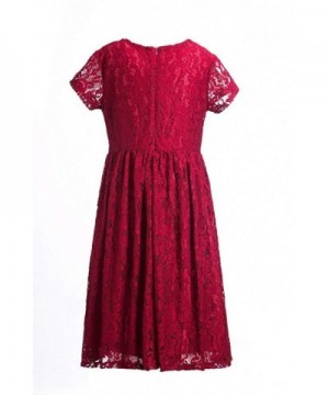 Big Girls'Party Dress Full Lace Woven Dress - Purplish Red - C712NZSDIL5