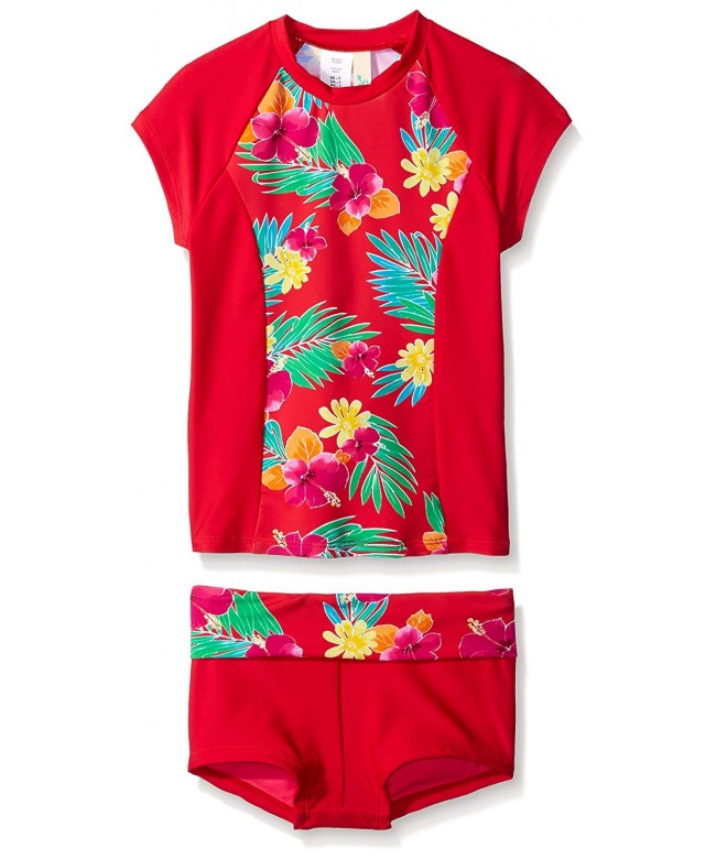 Girls' Tropical Locals Set Swim Rash Guard and Hot Pant Bikini - Cherry ...