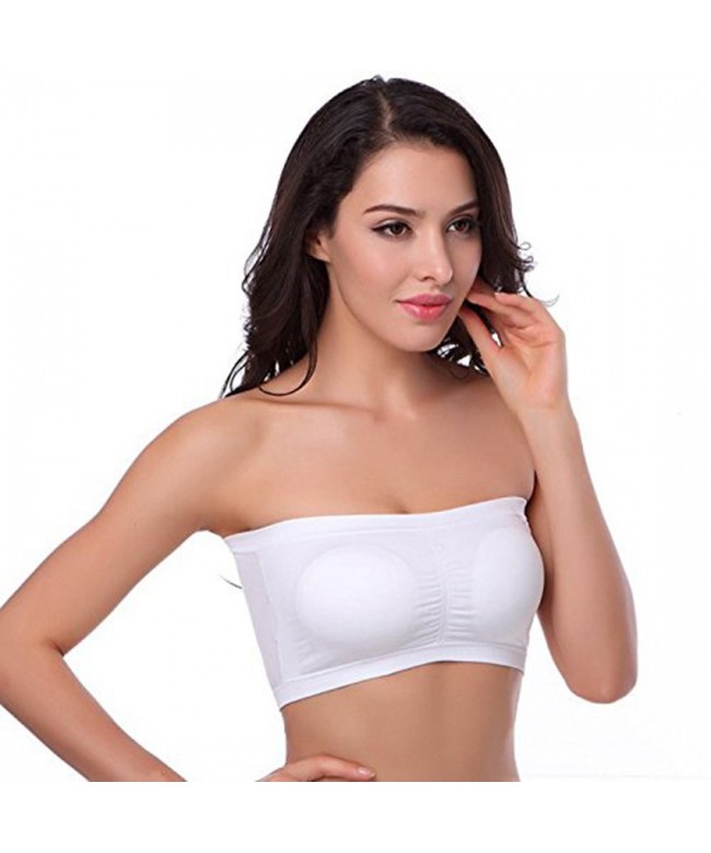 Women's Bandeau Bra - Women Strapless Seamless Padded Bandeau Tube Top 3-4 Pack - 3 Pack-white