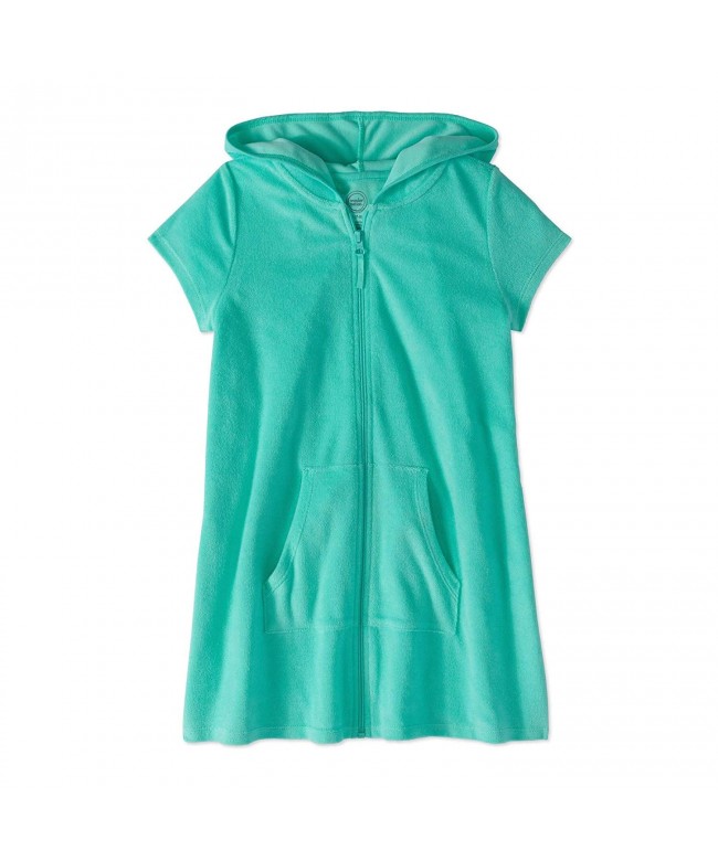 Girls Hooded Zip Front Terry Swimsuit Cover Up - Aqua Mint - C81808IGYO5