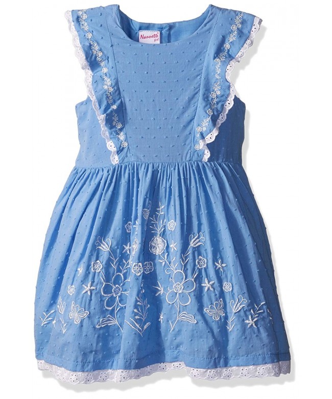 Girls' Boho Emboidered Clip Dot Dress with Ruffled Bodice - Blue ...