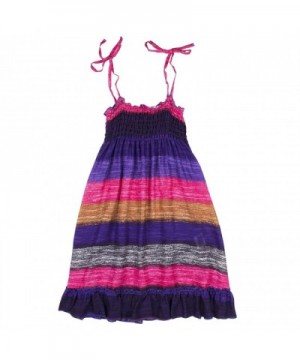 Girls' Long Casual Beach Dress Thick Stripes - Peacock 1 Pink - CV1832C8Y7K
