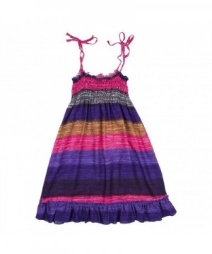 Girls' Long Casual Beach Dress Thick Stripes - Peacock 1 Pink - CV1832C8Y7K