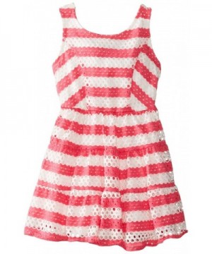 Little Girls' Stripe Tiered Dress - Coral/White - CB11KB7TN2Z