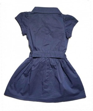 Girl Uniform Belted Safari Dress Navy Khaki - Navy - CY180ANWEAQ