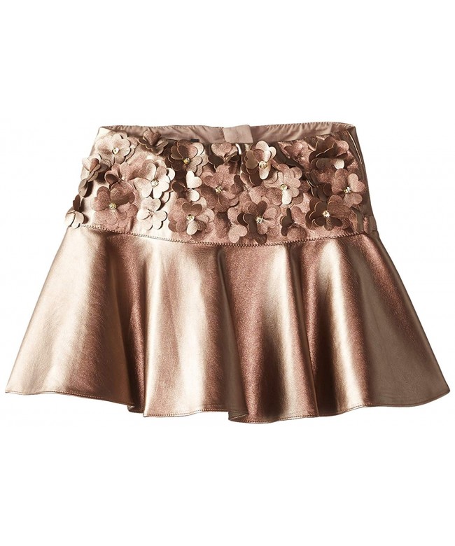 Girls Heart of Gold Pleather Faux Leather Floral Applique Skirt in ...