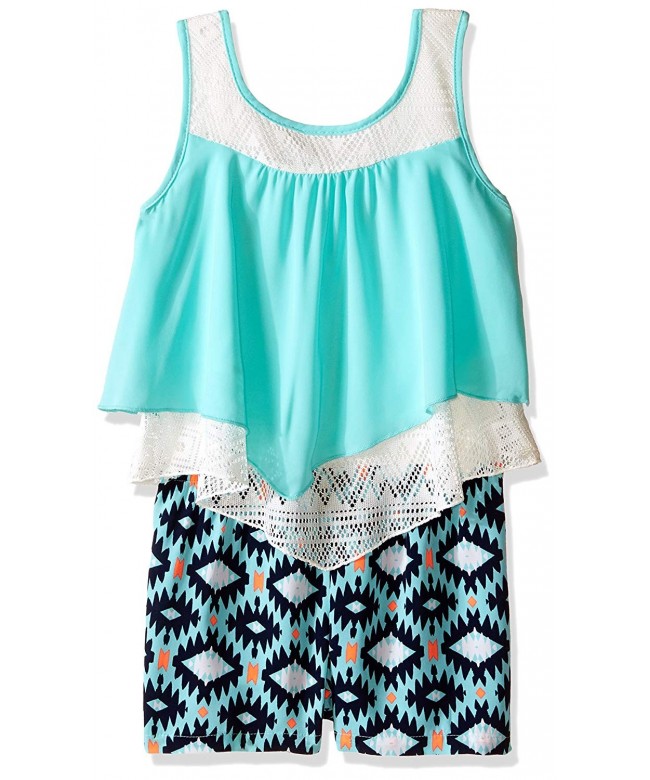 Popover Printed Neckline - Aqua/Aqua - CD12CR2K69Z