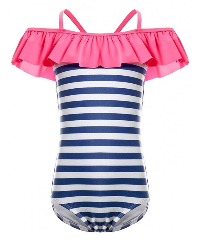 LEINASEN Ruffles Shoulder Stripe Bathing