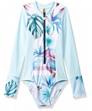 Big Girls' Zip Front Long Sleeve Malibu One Piece Swimsuit - Hawaiian ...