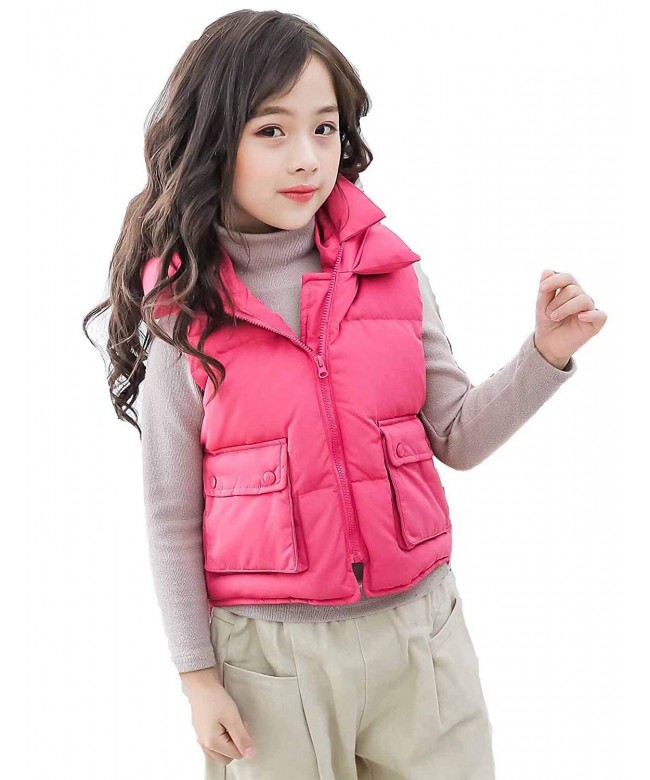 Girl's Winter Thick Down Hooded Vest - Dark Rose - CA18GU89QXG