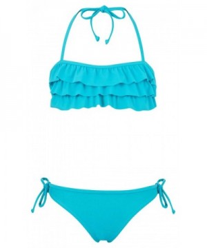 Little Girls' Bandeau Bikini Swimsuit - Aqua Ruffle - CJ12E9P203D