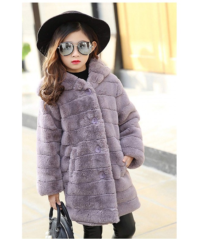Girl's Long Warm Faux Fur Coat Thicken Fake Fox Hooded Front Button ...