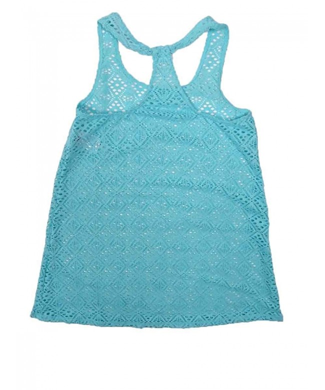 Girls' 10-12 Crochet Swimsuit Coverup - Blue - CC17YE8IONM